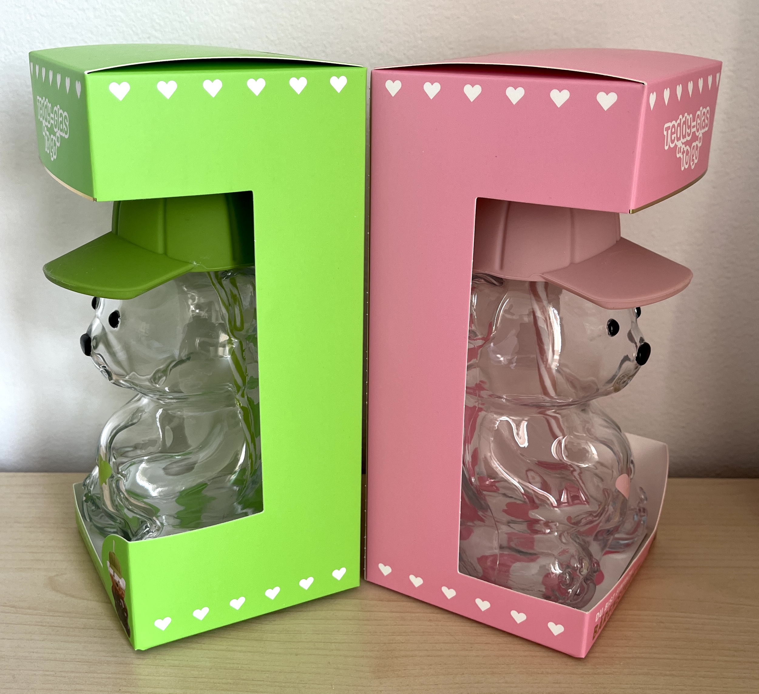 2er Set Teddygläser Bärenglas mit Strohhalm rosa und hellgrün – Bild 3