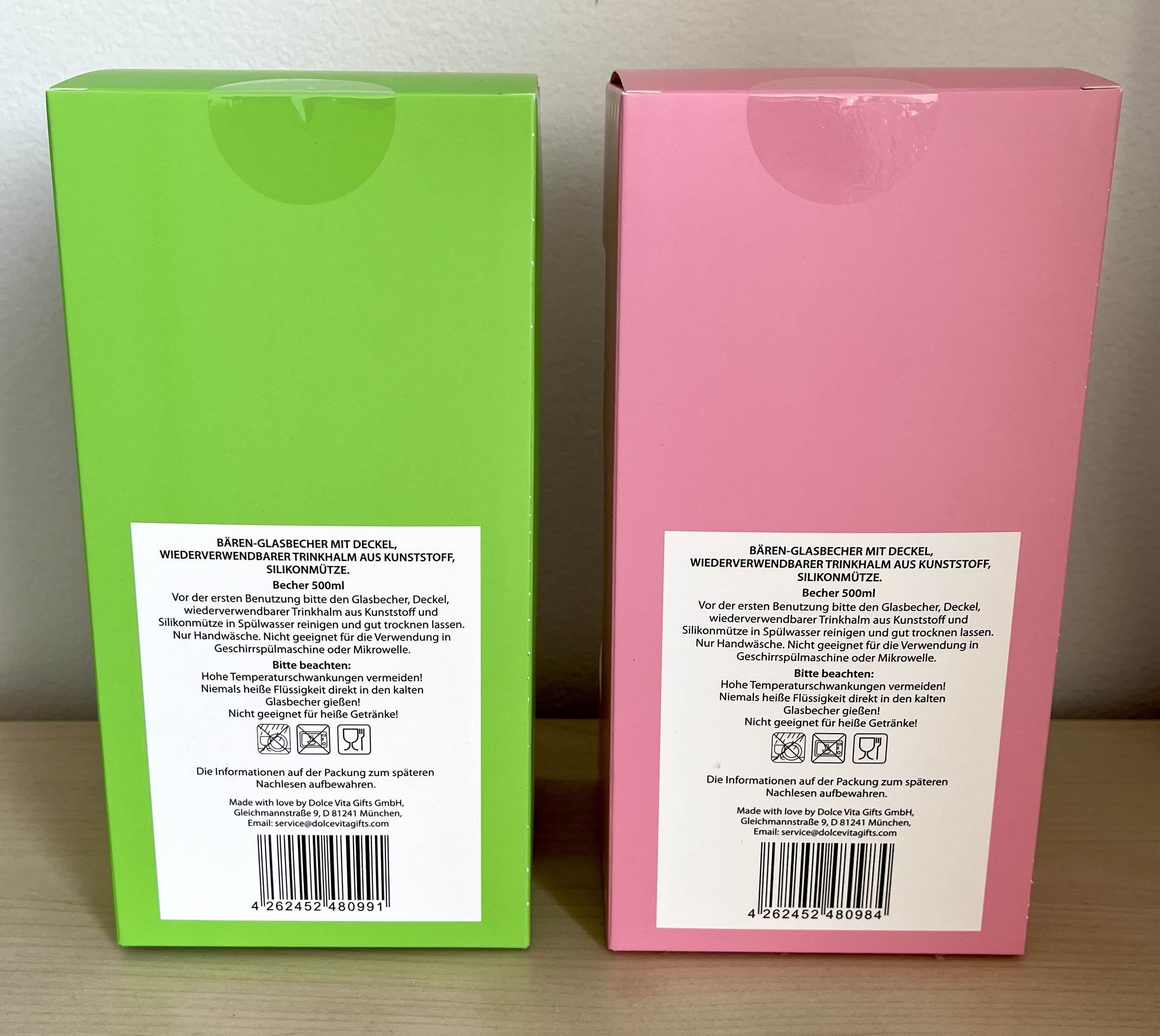 2er Set Teddygläser Bärenglas mit Strohhalm rosa und hellgrün – Bild 4